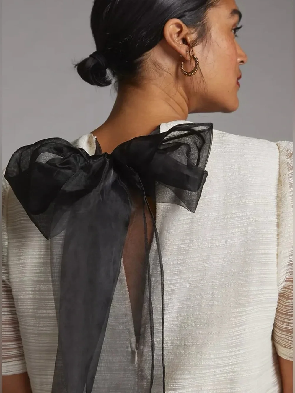 Anthropologie Sunday in Brooklyn Cream Sheer Bow-Back Blouse Top Plus Size 2X 🎀